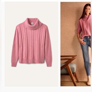 New CAbi blush pink cable knit  turtleneck sweater -M